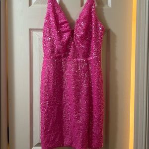 Charlene Sequin Bodycon Dress in Hot Pink